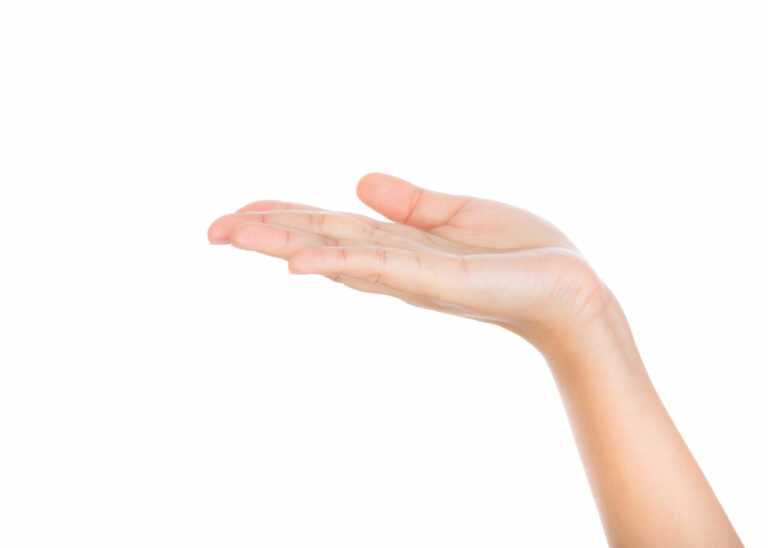 Beautiful woman hand holding isolated on white background